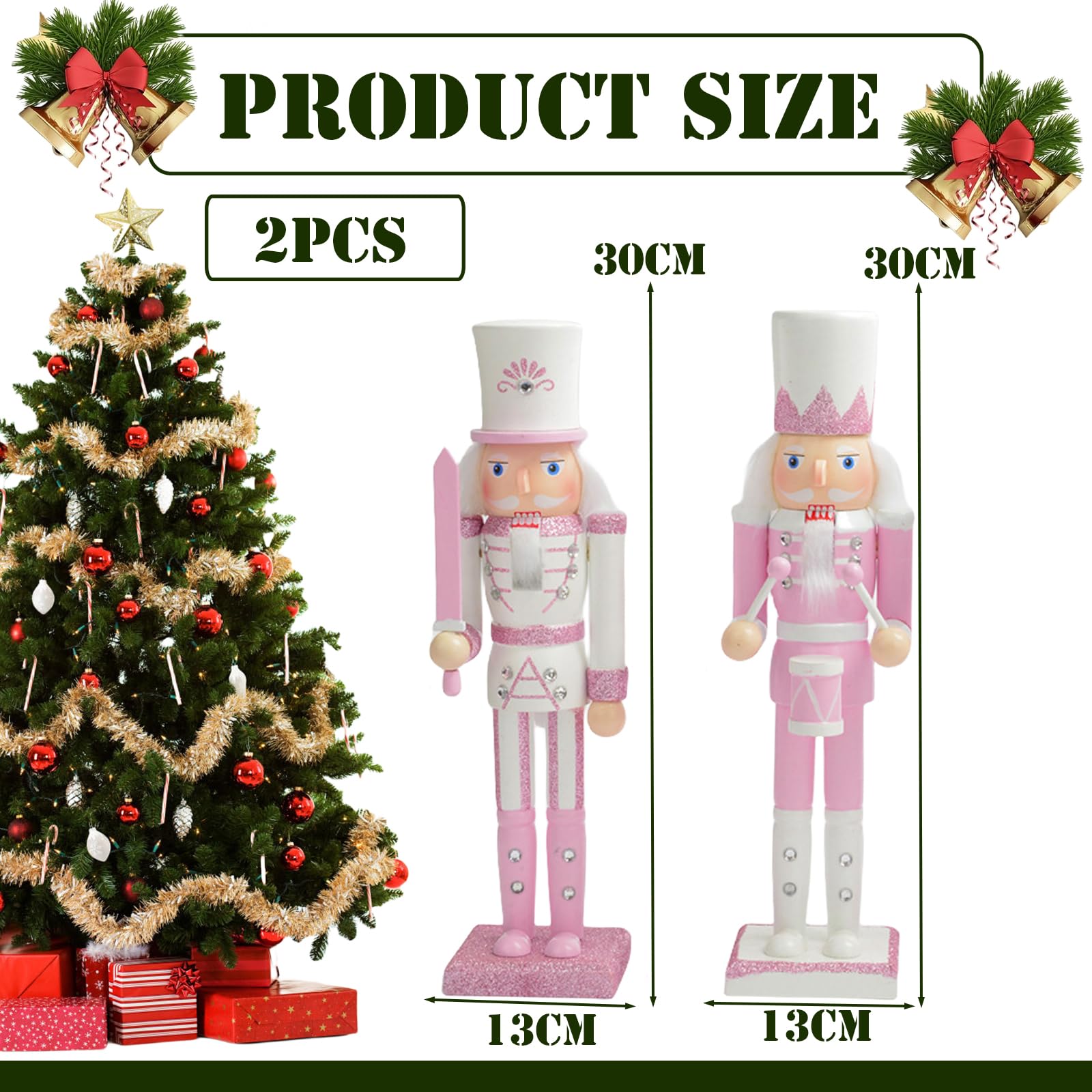 30 cm Soldado Trocador de Nueces Rosa de Madera, 2 Piezas Regalos de Trocador de Nueces Soldados Marioneta Muñeca para Presente Tradicional de Navidad Decoración Interior