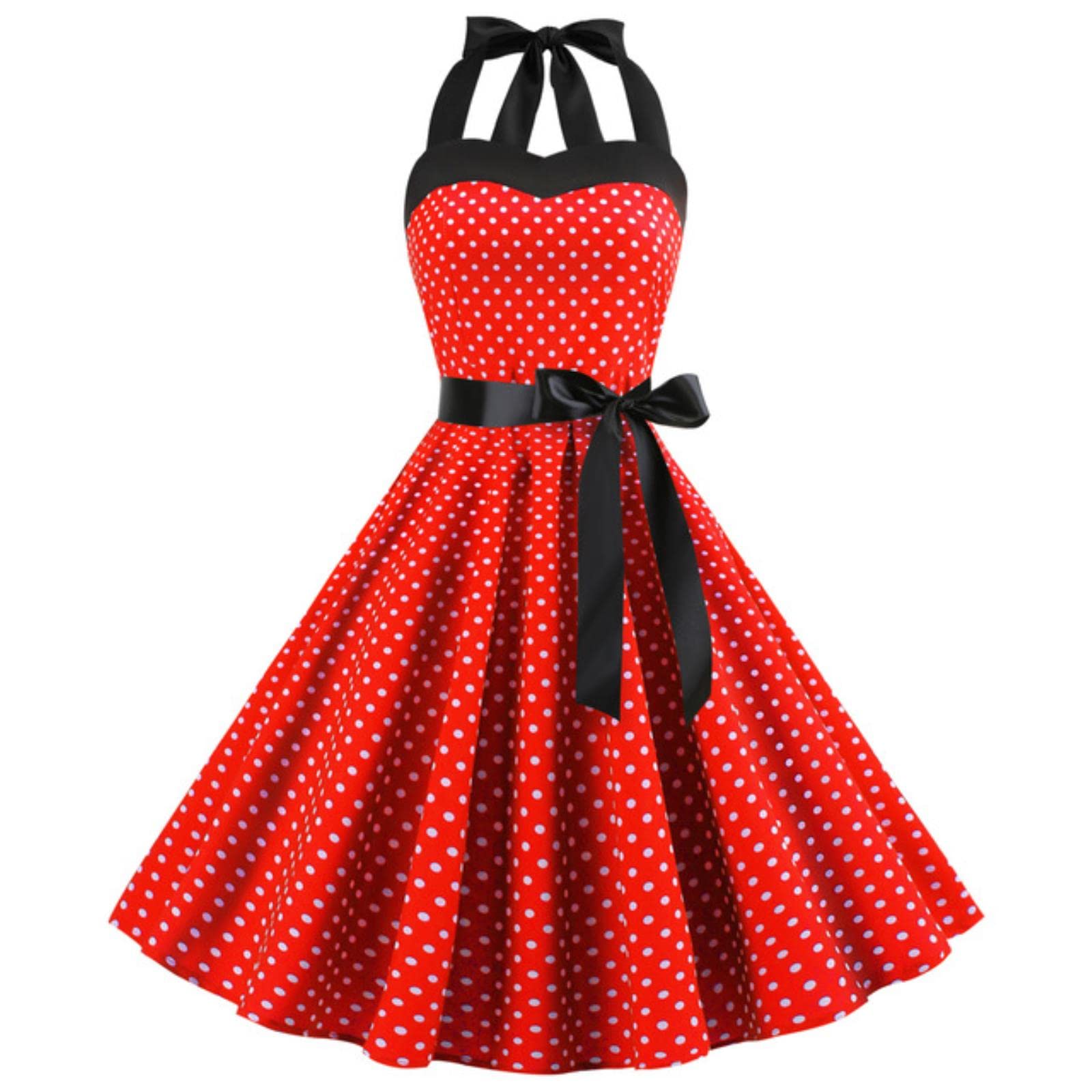 Vestito Vestito Vintage Solido Donne Sexy Polka DOT Print Halter Party Abiti Plus Size-A8,M