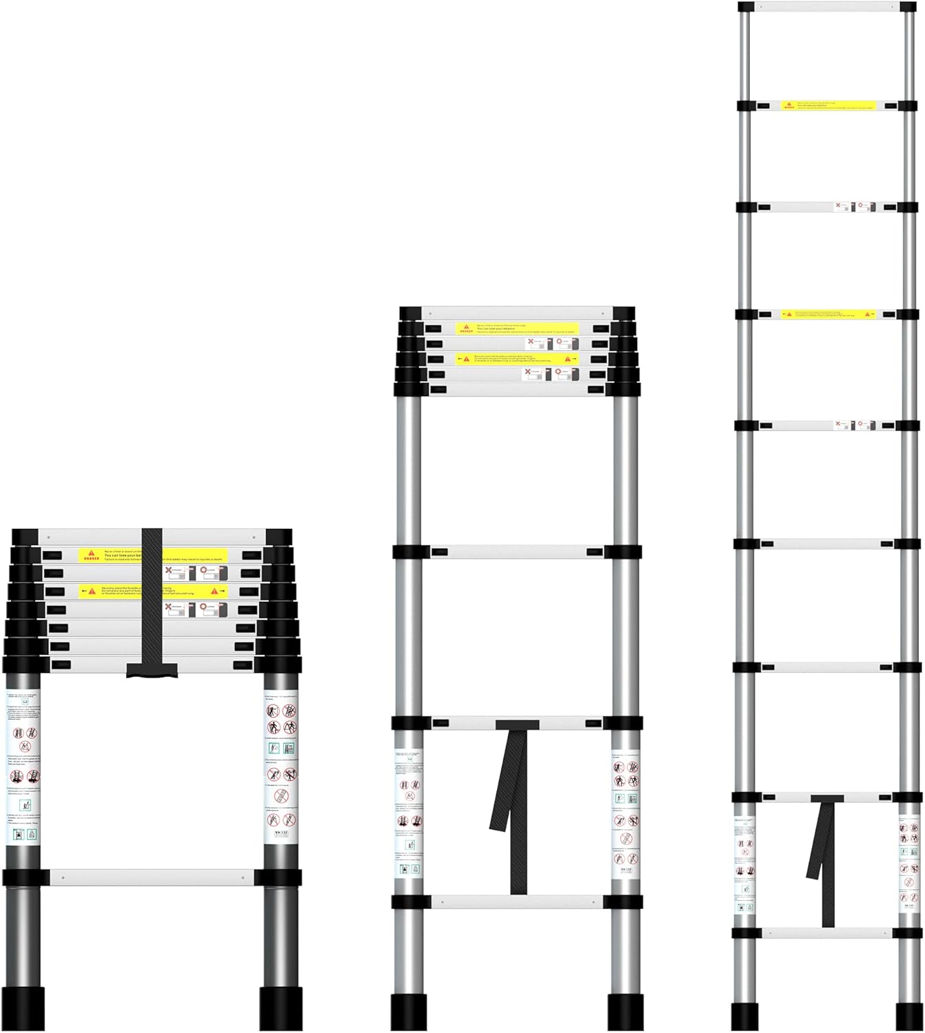 HYCHIKA Telescoping Ladder 14.5 Ft, Extension Collapsible Aluminum Ladder with Stabilizing Bar, Multi-Button Retraction for Home, RV, Roof, Loft, Painters, Camper, Indoor & Outdoor, 330 Lbs Capacity