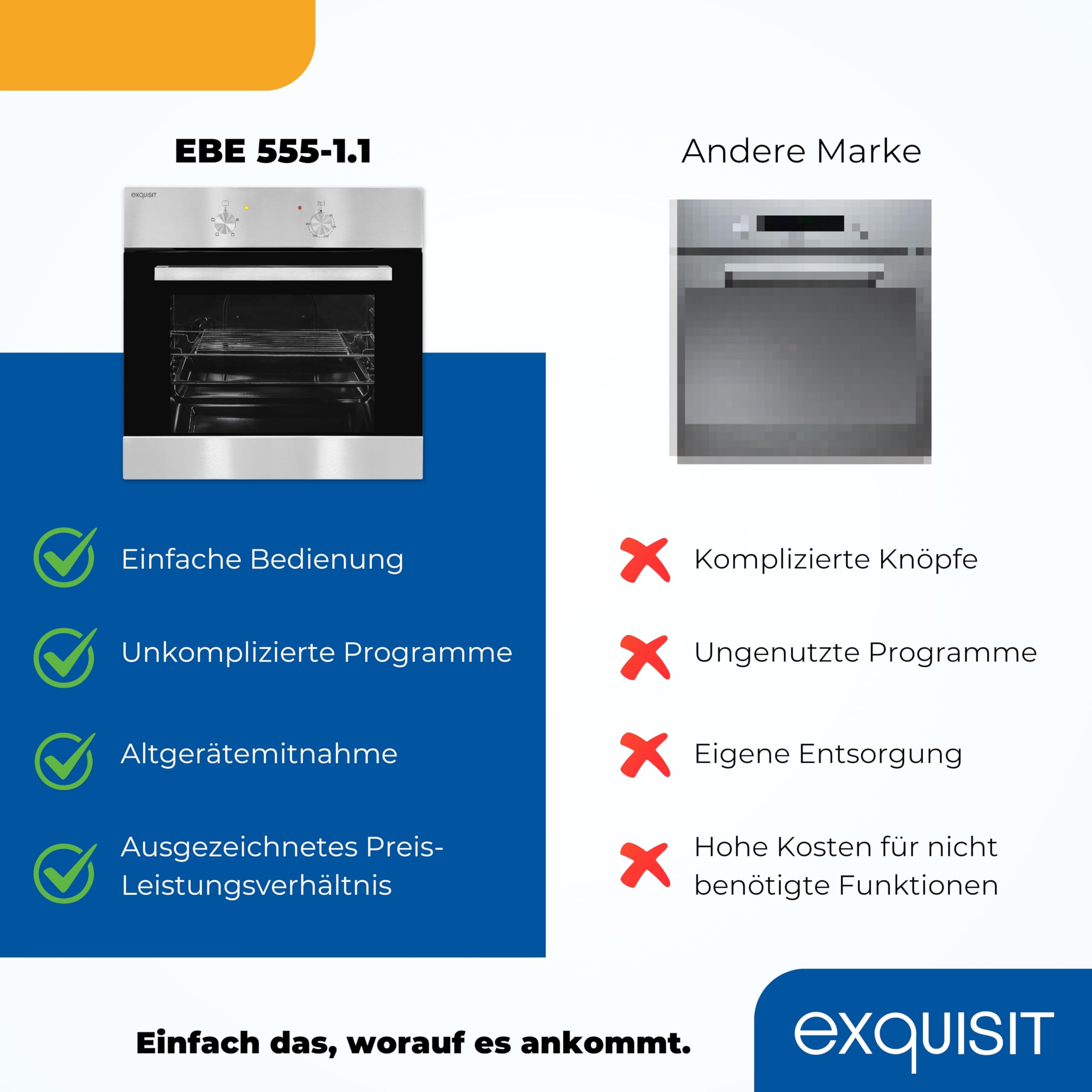 Exquisit Einbaubackofen EBE 555-1.1 62 L Garraum Silber
