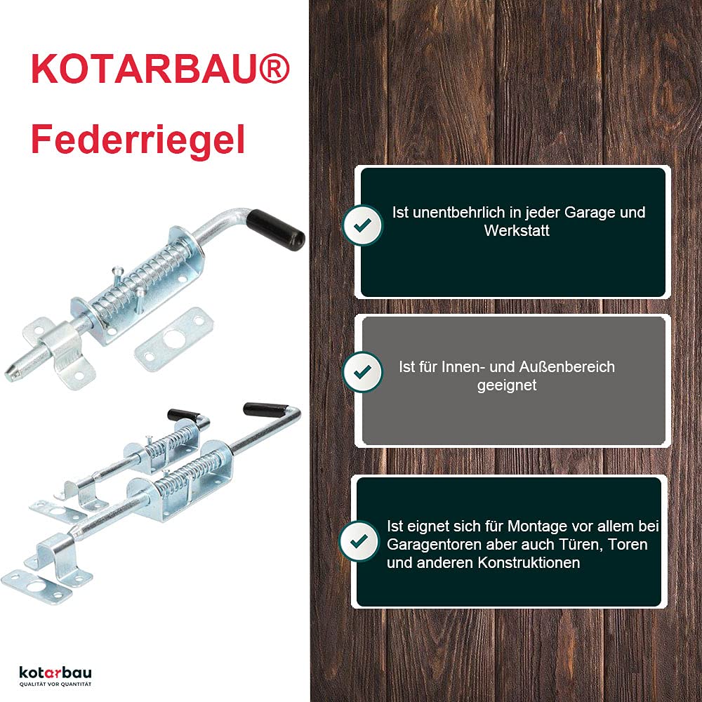 KOTARBAU® Zasuwa bramowa - 220 MM - Rygiel sprężynowy - Zamknięcie do Garażu - Blokada Bramy - Gumowy Uchwyt