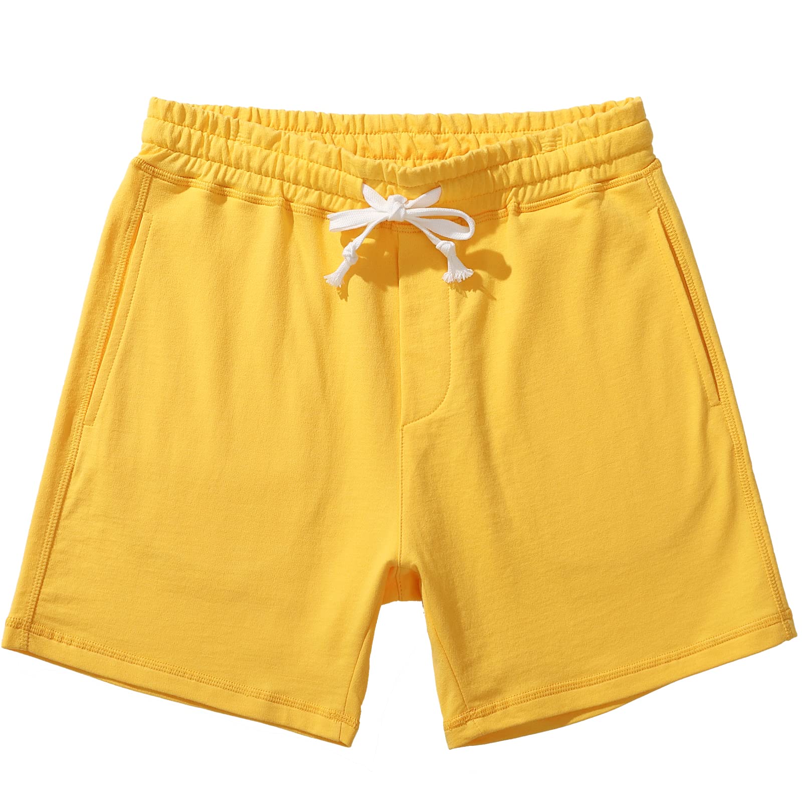 AMY COULEE Mens Athletic Workout Shorts 5.5" Cotton Casual Shorts Elastic Waist Joggers Sports Sweat Shorts, Yellow, Large