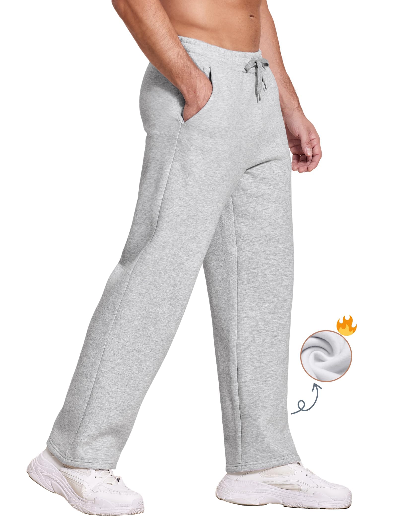 PINSPARK Jogginghose Herren Baumwolle Winter Fleece Trainingshose Thermo Warme Sporthose Baggy Gefütterte Sport Hose Männer Sweatpants Jogger mit Taschen