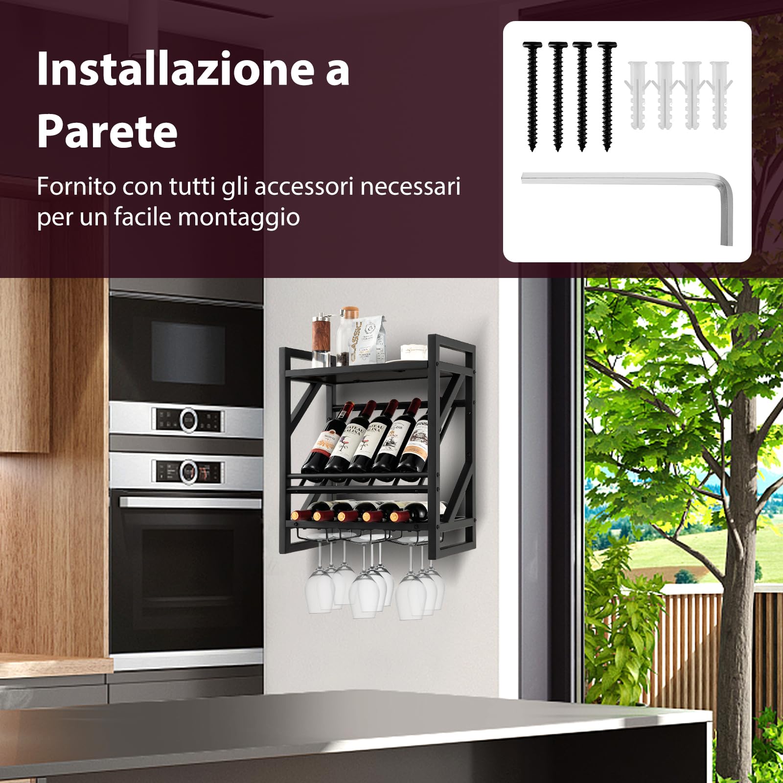 COSTWAY Portabottiglie da Parete, Scaffale Espositivo per Vino Industriale con Portabottiglie a 2 Livelli per 10 Bottiglie, Portabottiglie da Parete Salvaspazio per Cucina, Soggiorno, Sala da Pranzo