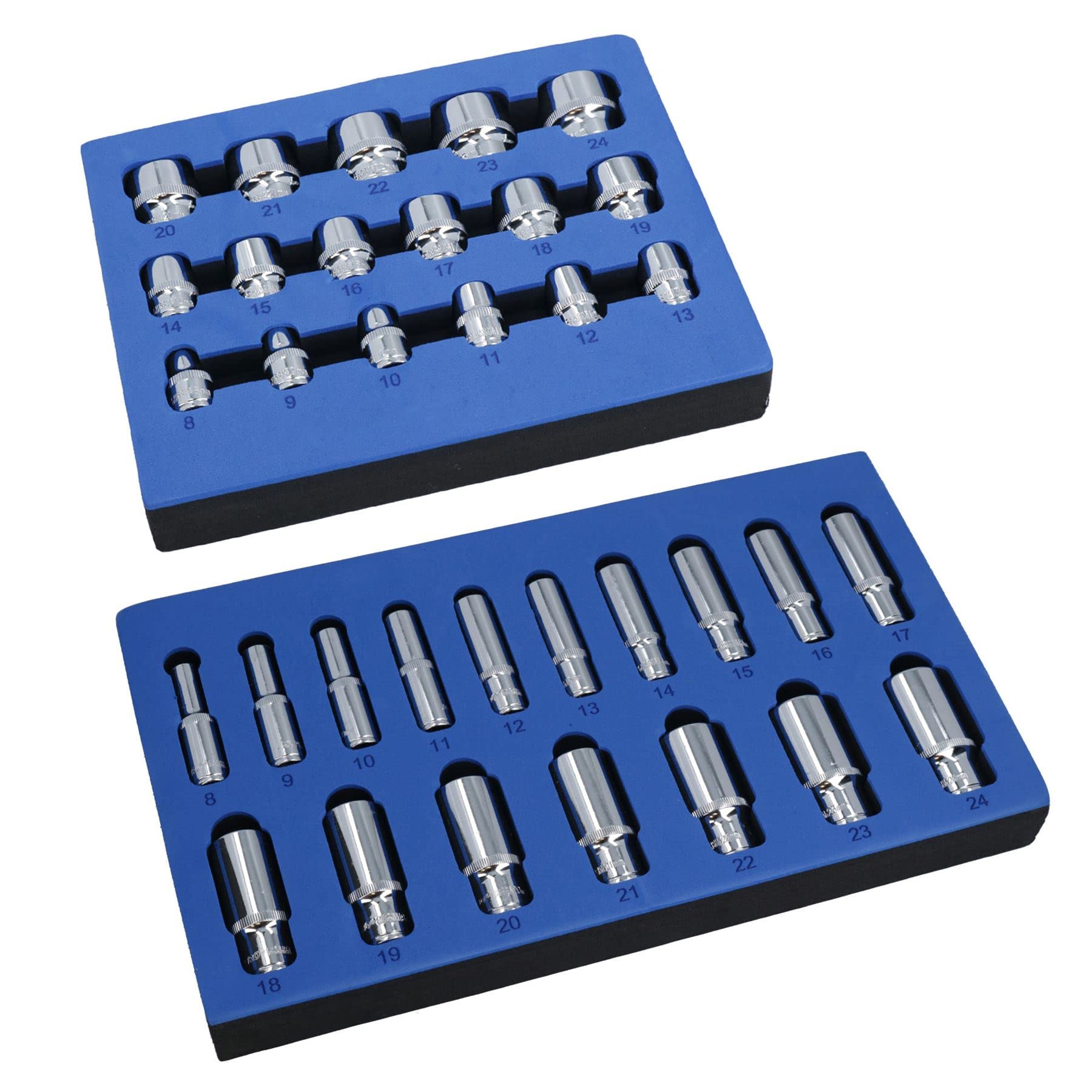 3/8" Drive Metric Shallow and Deep Bi-Hex 12 Point Sockets 8mm - 24mm 34pc