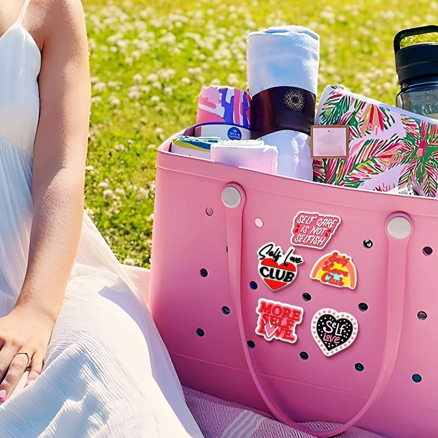 50PCS Love Yourself Bogg Bag Charms,Self Love Charms for Bogg Bags Tote Bag Decorative Accessory Charm,Women Gifts Self Love Club Party Favor image 3