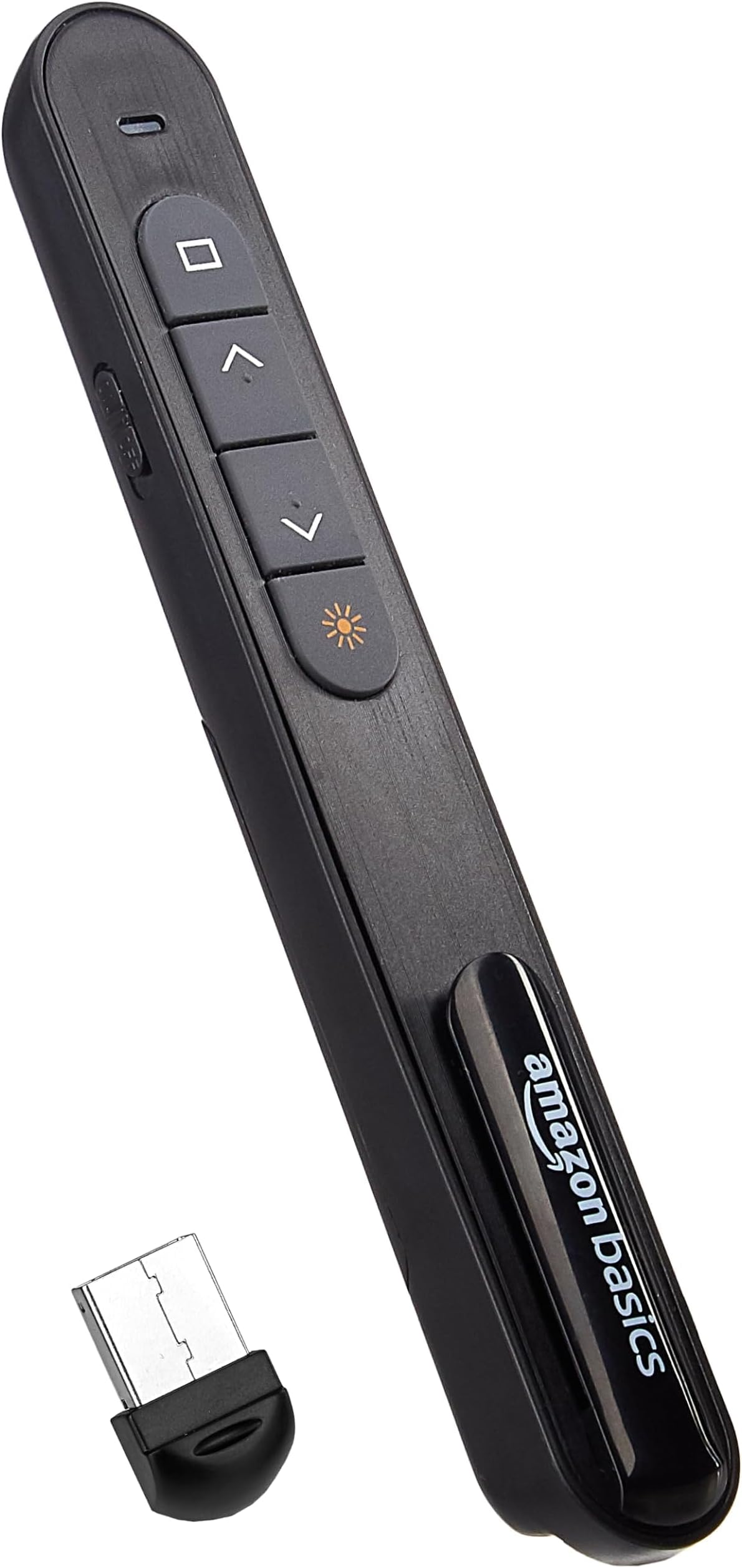 Amazon Basics Laser Pointer | Up to15 m Wireless Range | Wireless Presenter for Presentation, Slide Changer, USB Power Point Remote Control Pen | Black