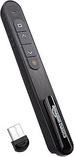 Amazon Basics Laser Pointer | Up to15 m Wireless Range | Wireless Presenter for Presentation, Slide Changer, USB Power Point Remote Control Pen | Black