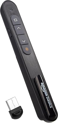 Amazon Basics Laser Pointer | Up to15 m Wireless Range | Wireless Presenter for Presentation, Slide Changer, USB Power Poi...