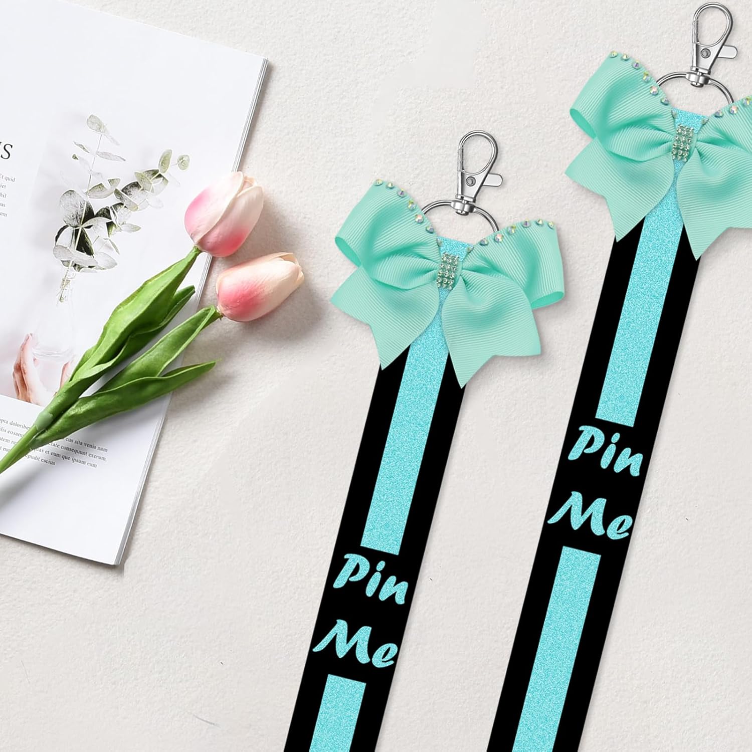 2Pcs Cheer Pin Strap Keychain Pin Me Ribbon for Backpack Glitter Cheerleader Gifts Bow Holder Rhinestones Sports Accessory for Women Teen Girls Bag Backpack - Image 4