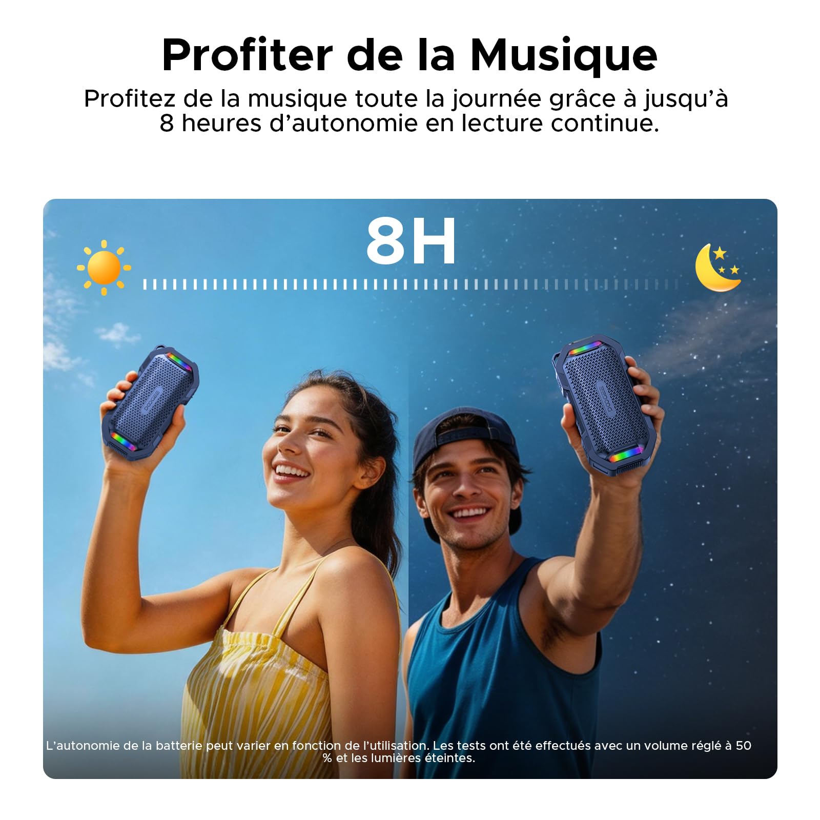 Enceinte Bluetooth Portable Puissante avec Magnétique, TWS Stéréo, 10 Modes RGB, IP67 Etanche, Enceinte d’extérieur Ultra-Portable avec Son Haute Fidélité, pour Fête, Vélo (Bleu)