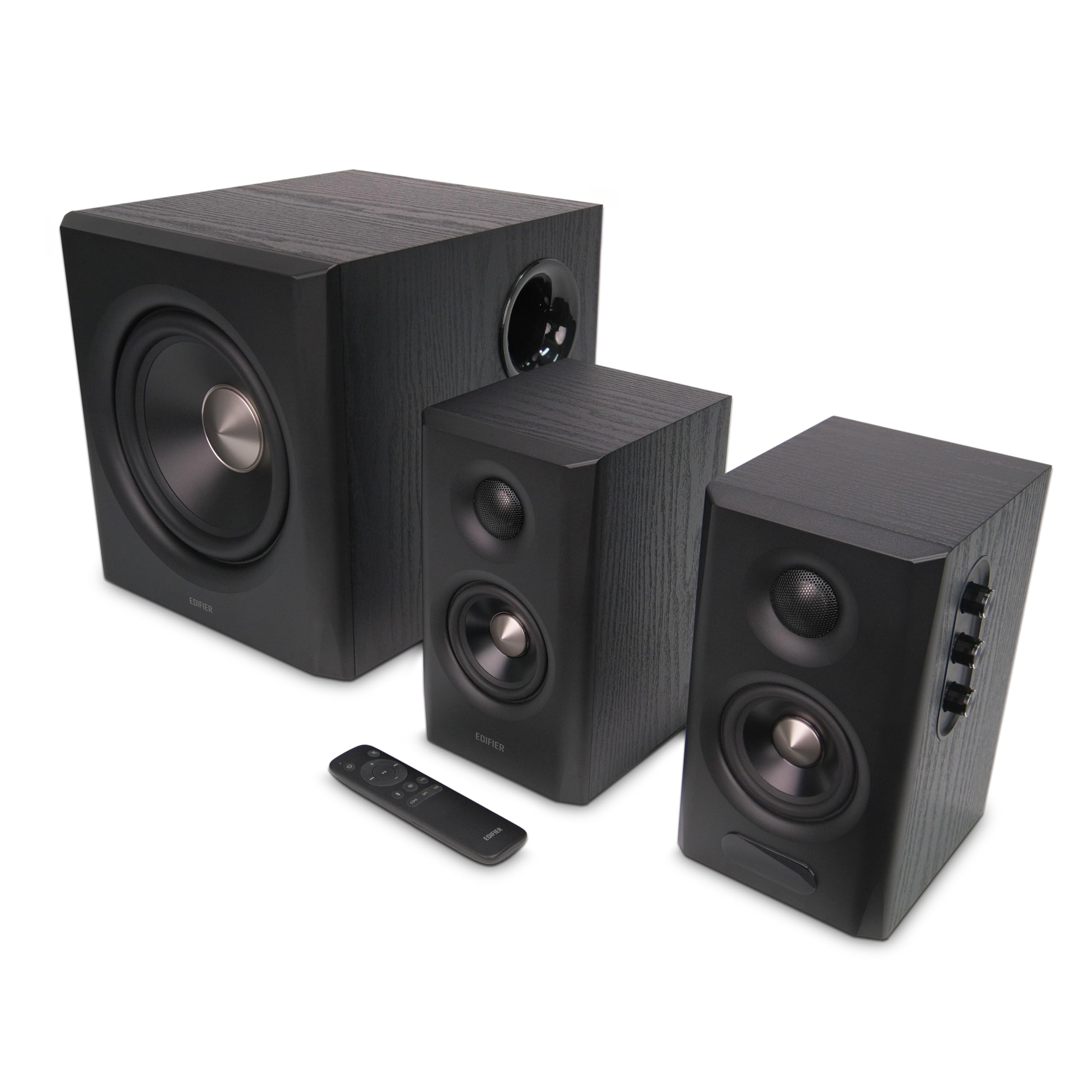Edifier S355DB Système d'enceintes Hi?Res 2.1 ? 150 W RMS, 5,8 GHz sans fil, HDMI eARC, LDAC Bluetooth 6.0, USB?C, optique, coaxial, triple ampli DSP, design premium (noir)