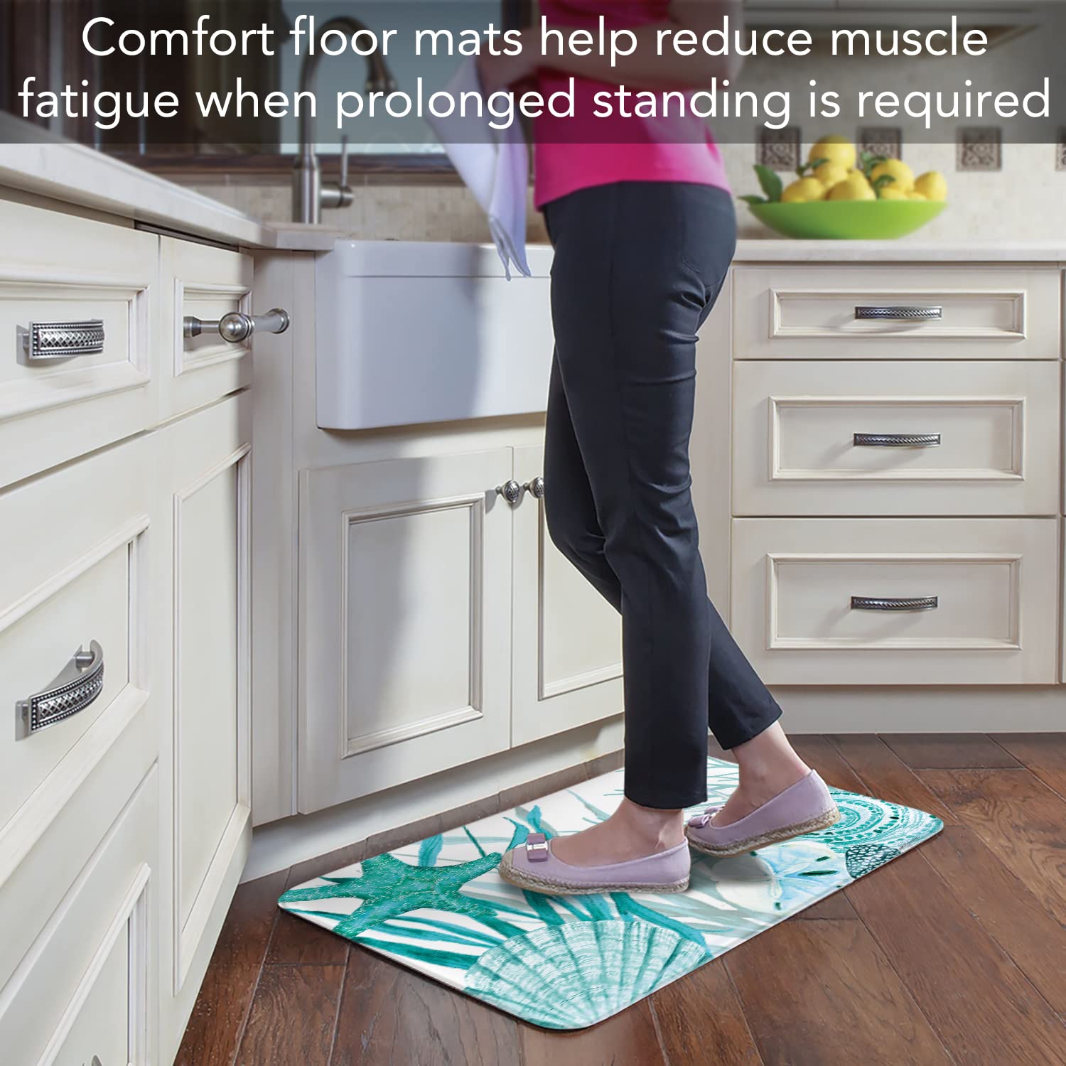CounterArt Coral Life 30” x 20” Decorative Vinyl Comfort Floor Mat Manufactured in The USA, Waterproof, Reduces Muscle Fatigue, Easy to Clean