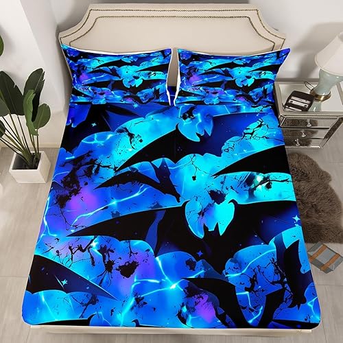 Sábana bajera ajustable para decoración de Halloween, diseño de murciélagos de Halloween, diseño de sombras oscuras, silueta vintage, juego de ropa
