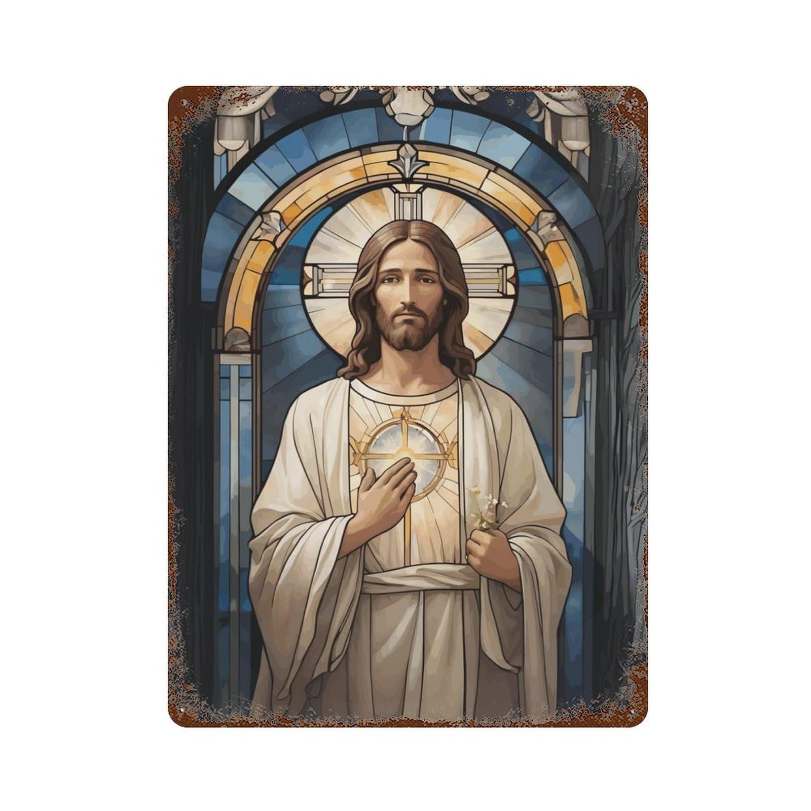 Jesus Christ 15.7"x11.8" Rust Effect Tin Sign, Industrial Home Decor for Living Room, Hallway And Home Decor
