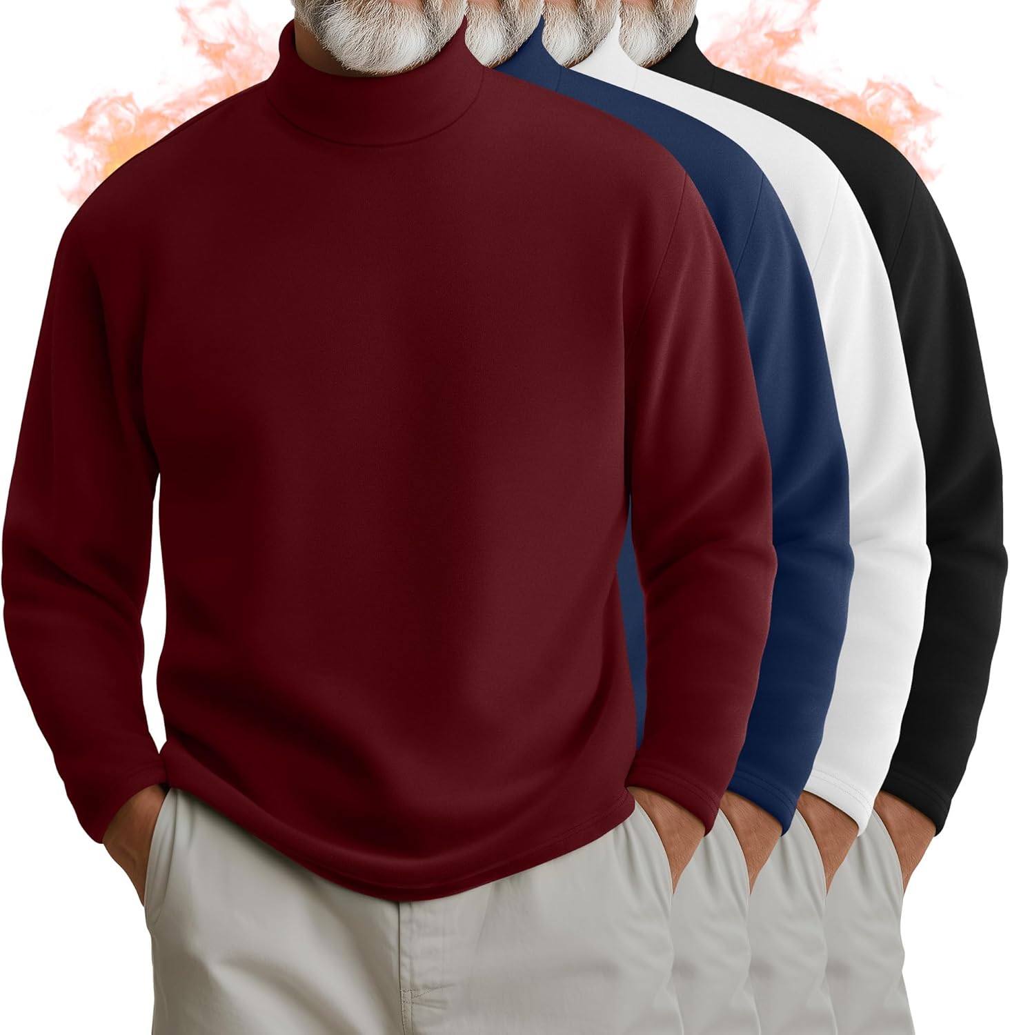 August Alley 4 Pack Men's Turtleneck Shirts, Long Sleeve Thermal Sweaters Solid Casual Pullover Tops Basic Undershirts