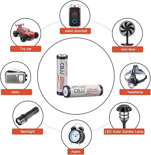 Miniatura 6 de CBJJ Batería recargable de 3.7 voltios 18650 batería 3200mAh con botón superior para linternas, faros, etc. (paquete de 8, gris)