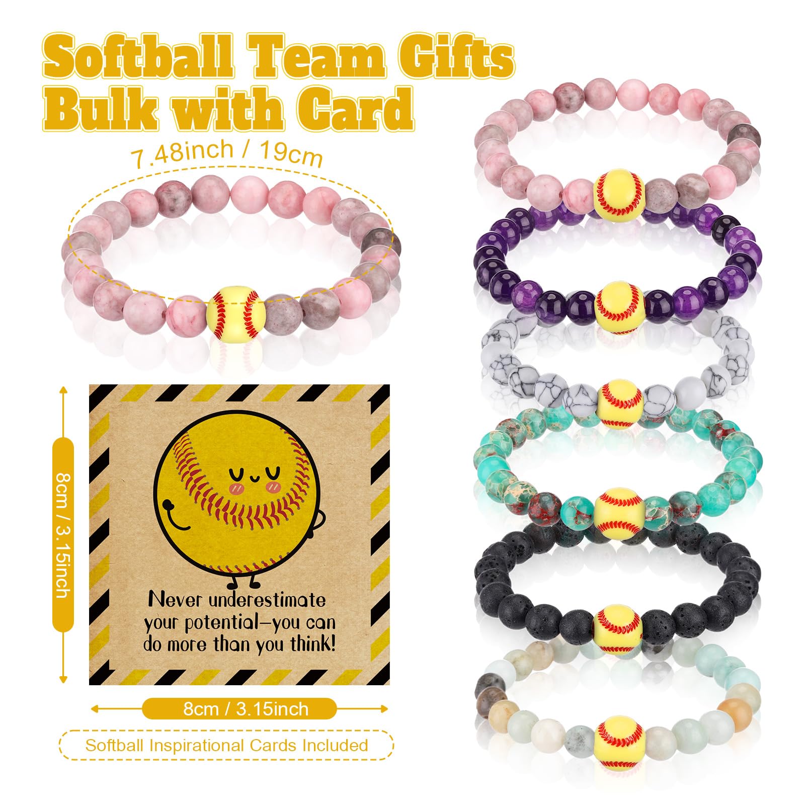 Tondiamo Basketball Softball Positive Team Gifts Bulk Lava Stone Bracelet Inspirational Card Senior Night Sport Graduation Party Favors End of Season Gifts for Player Sport Lover