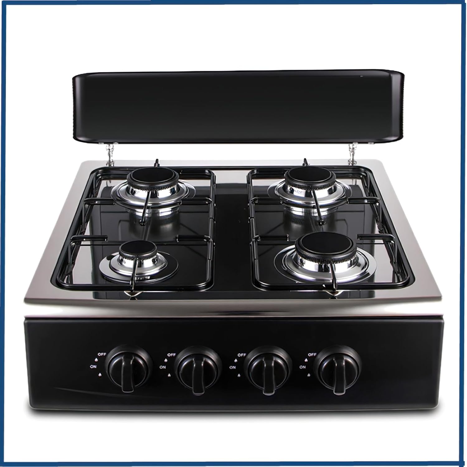 4 Burner Gas Stove with Stand, Natural Gas Cooktop with Storage Shelves, Black (R.8511)