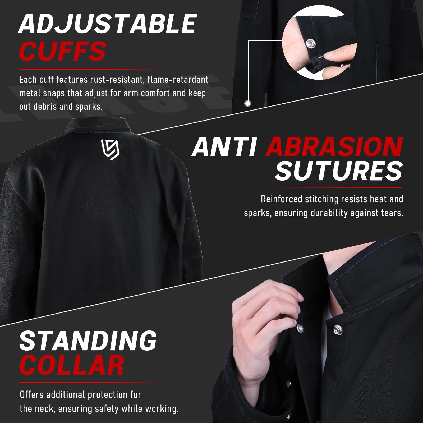 LeaSeek Chaqueta de soldadura de algodón resistente al fuego (FR) con mangas de cuero, abrigo soldador de seguridad para el trabajo para hombres y mujeres