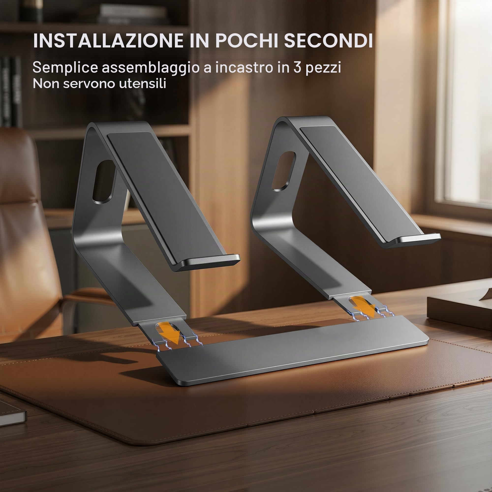 SOUNDANCE, Supporto sollevatore per notebook, in alluminio, ergonomico, da scrivania, compatibile con notebook da 10 a 15,6 pollici, grigio