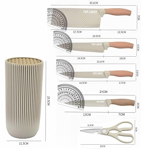 Miniatura 5 de Juego de cuchillos de cocina, juego de 6 cuchillos de revestimiento de madera de lujo, mango de grano de madera clara, acero inoxidable,