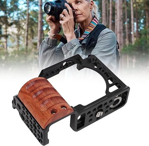 Miniatura 4 de Jaula de metal con mango de madera para Alpha A6400 A6300 A6100 A6000 Cámara Video Cage Rig, 38 Localización 14 Zapata fría para filmar Vlog