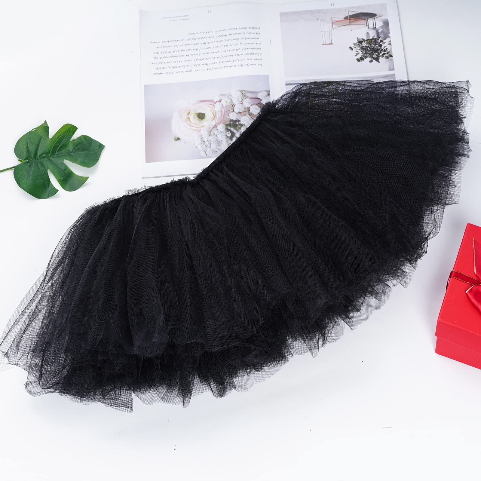 hoyuwak 2er-Pack Tutu-Tüllrock für Damen, 5-lagig, dehnbar, flauschig, für Erwachsene, Tanzrock für 80er-Jahre-Ballerina-Party, Kostüm