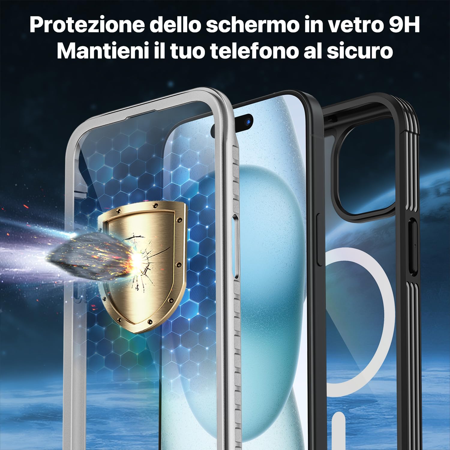 CENHUFO Cover Magnetica iPhone 15, [Compatibile con Magsafe] Integrata [9H HD] Vetro Temperato Schermo e Protezione Fotocamera, Custodia Antiurto 360 Gradi Fronte Retro Doppia Faccia Case - Nero