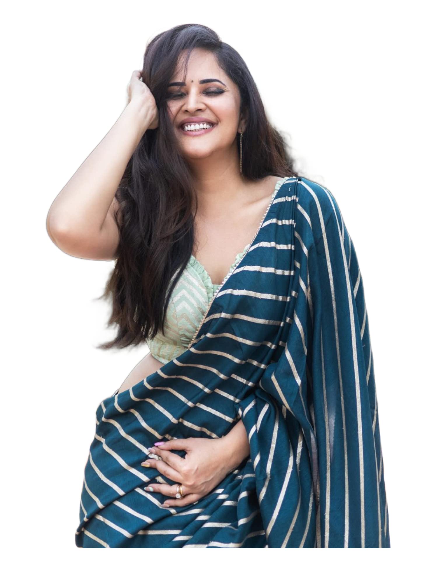 Textile Women's Dola Silk Foil Printed Saree With Unstitched Blouse Piece (Rama Green)