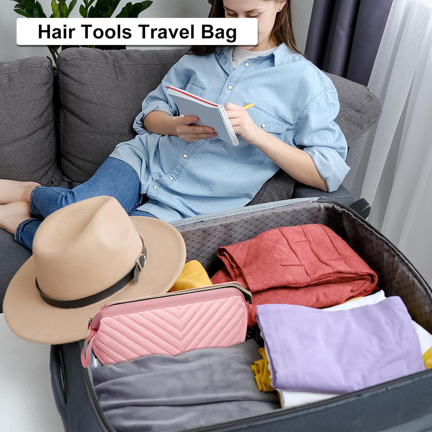 Hair Tools Travel Bag for Shark Flexstyle Dyson, Quilted Case Organizer Bag, Gift for Women Hair Accessories Storage Bag, Travel Hairdryer Portable Bag for Women, Pink - Image 7