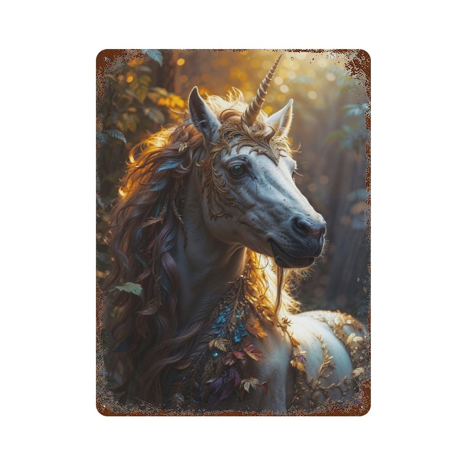 The White Unicorn Weathered Tin Sign 15.7"x11.8", Rustic Home Decor for Office, Studio And Wall Decor
