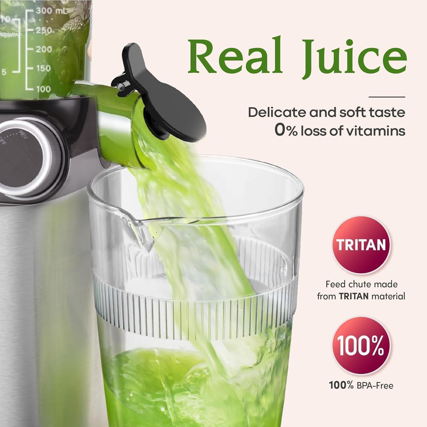 Anybear Entsafter 200W Slow Juicer mit 110 mm großem Einfüllschacht für ganze Früchte/Gemüse | Upgraded Schnecke | Tritan-Material | BPA-frei | Inkl. Saftrezepte (Silber & Orange)