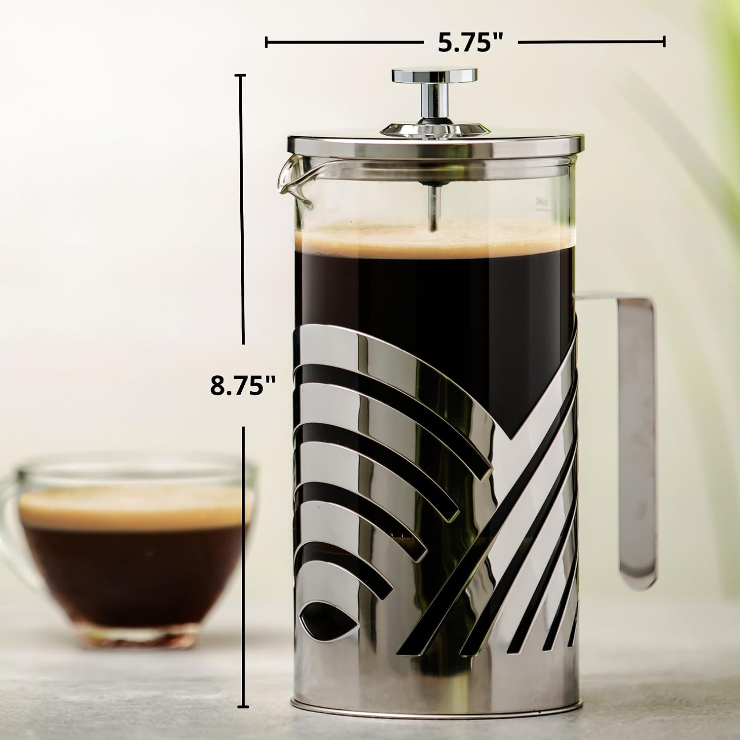 OVENTE French Press Coffee Maker 34oz with 4 Filters System, Silver FSD34P
