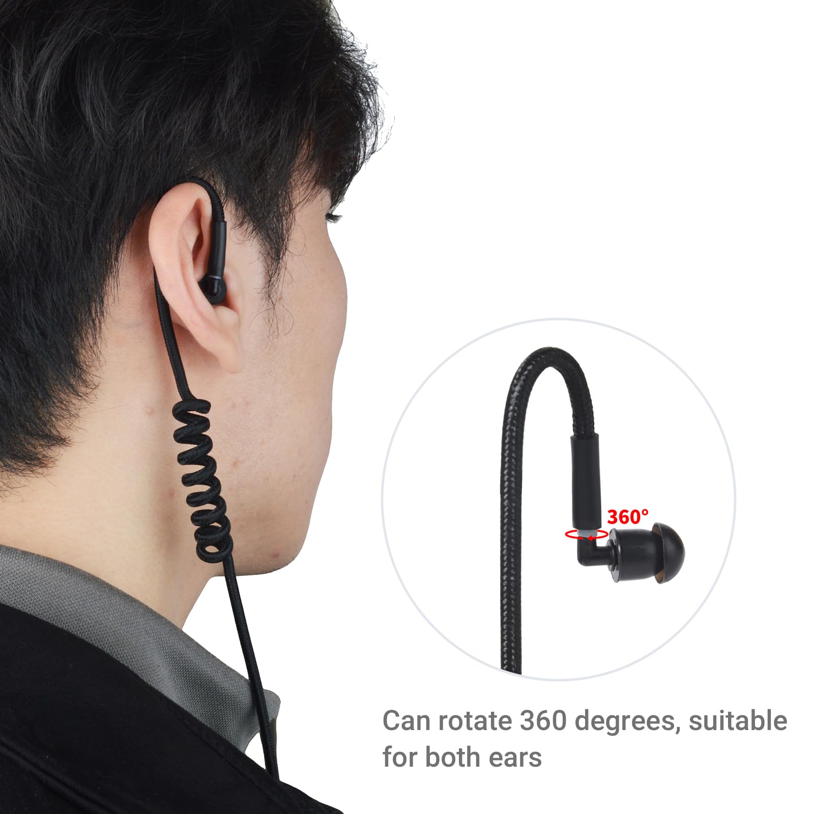 UAYESOK Tubo acústico de Aire de Repuesto de Bobina de Nailon para Auriculares de Radio de Dos vías Motorola Kenwood Baofeng Walkie Talkie Kit de vigilancia (Negro) — view 6