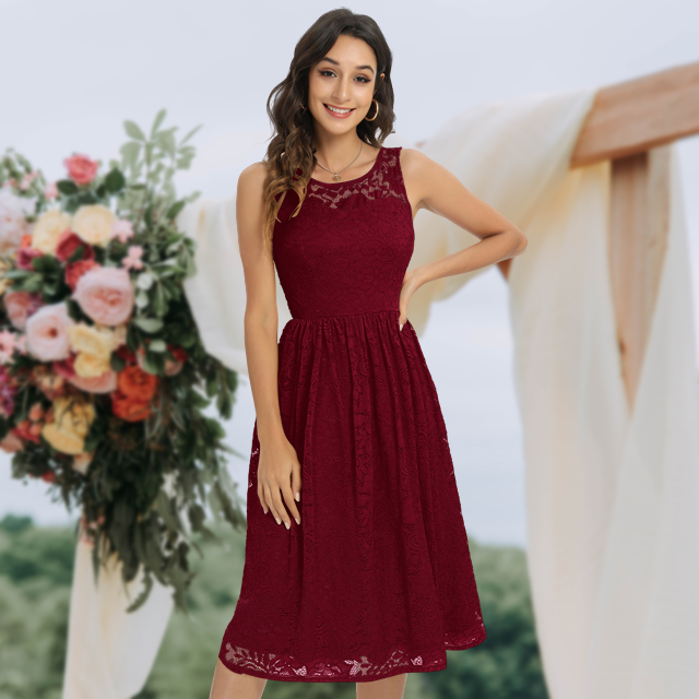 amazon burgundy lace dress Watch Classic for women party cocktail dress tea length on Live This style is intentionally