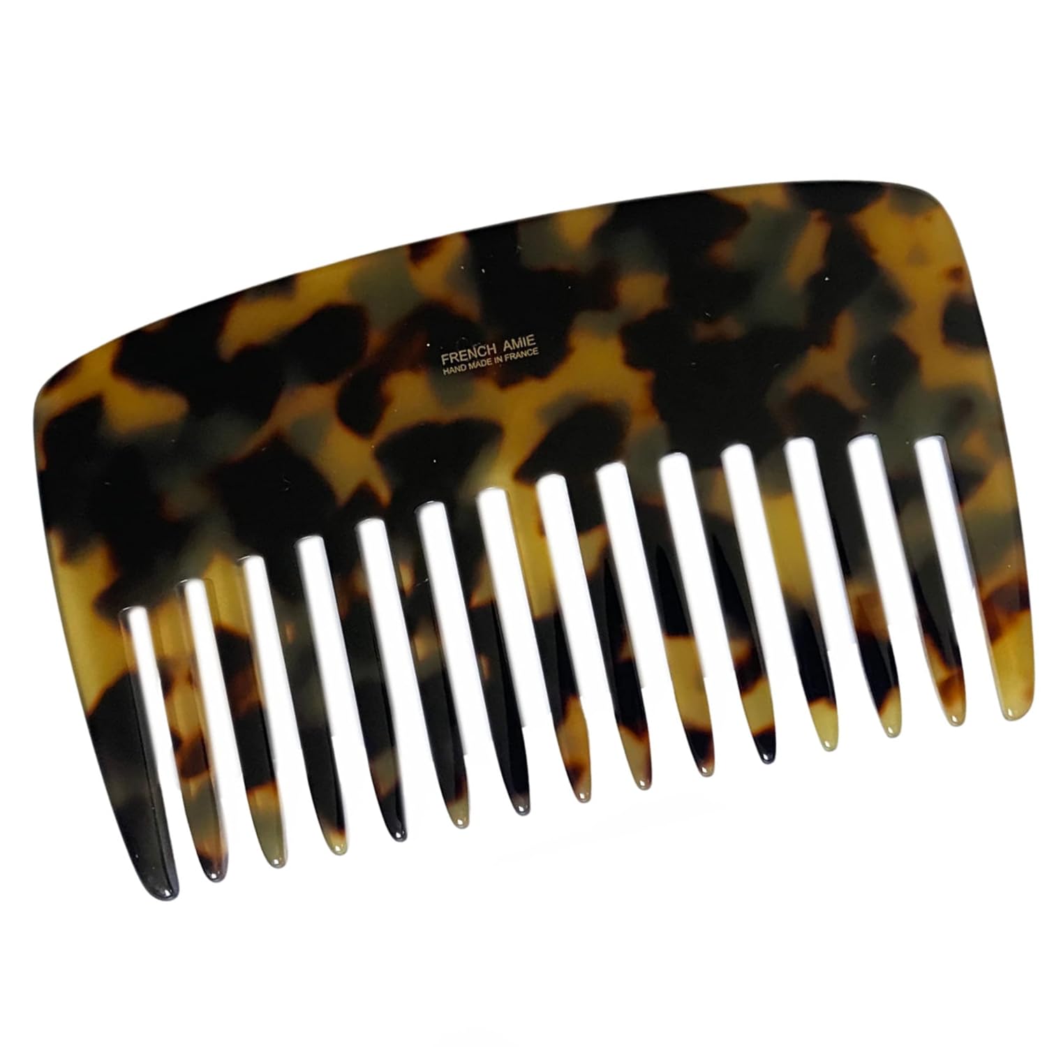French Amie Wide Teeth Pocket Comb for Thick Hair Celluloid Handmade No Static Grooming Styling Detangling Hair Comb for Women and Girls (Yellow Tokyo)