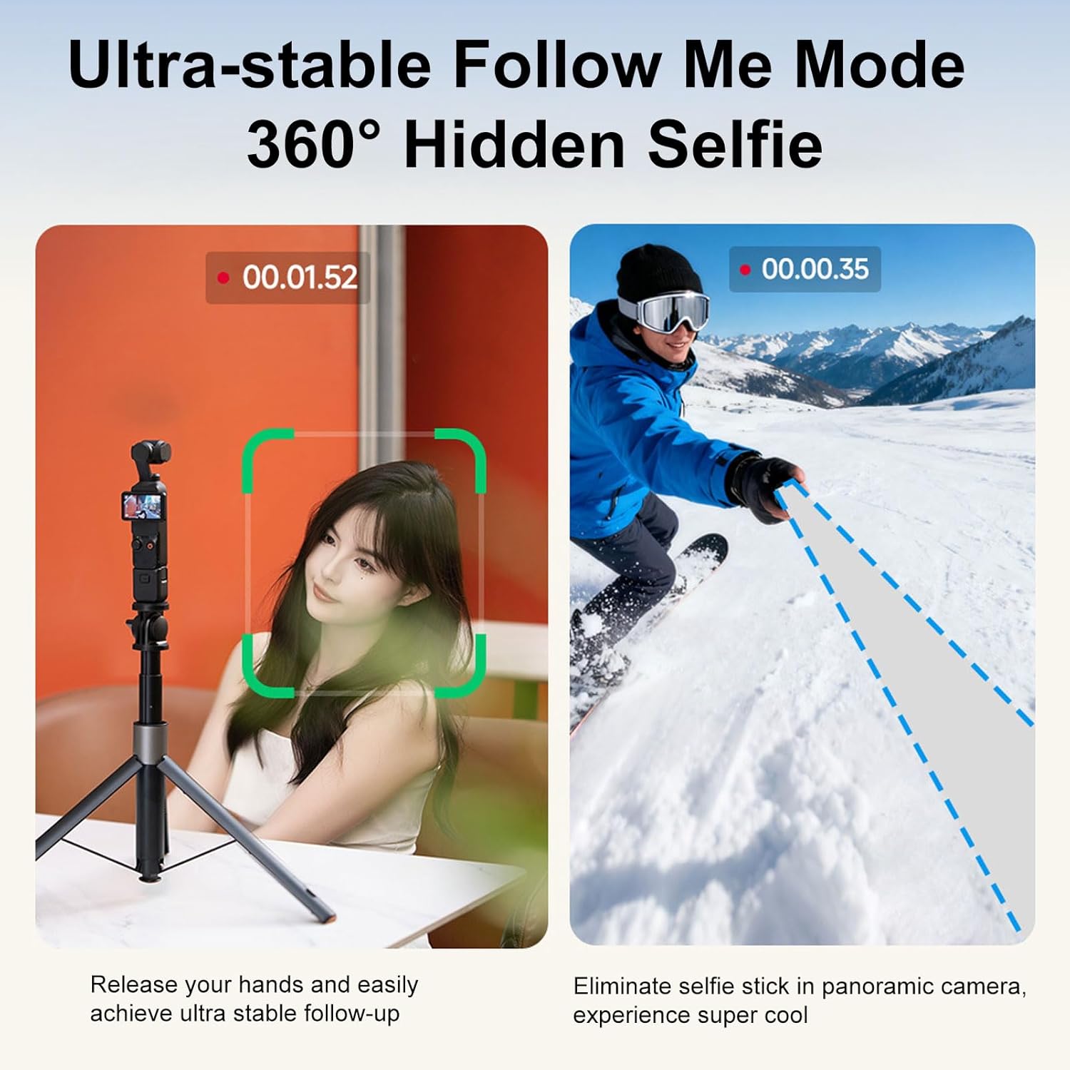 ASHATA Selfie Stick Tripod Monopod for 360 X5 X4 X3 for OSMO 6 for 5Pro for 3 Fill Light, Extension Long Pole Monopod with 1/4 Inch Screw for Travel Vlogging