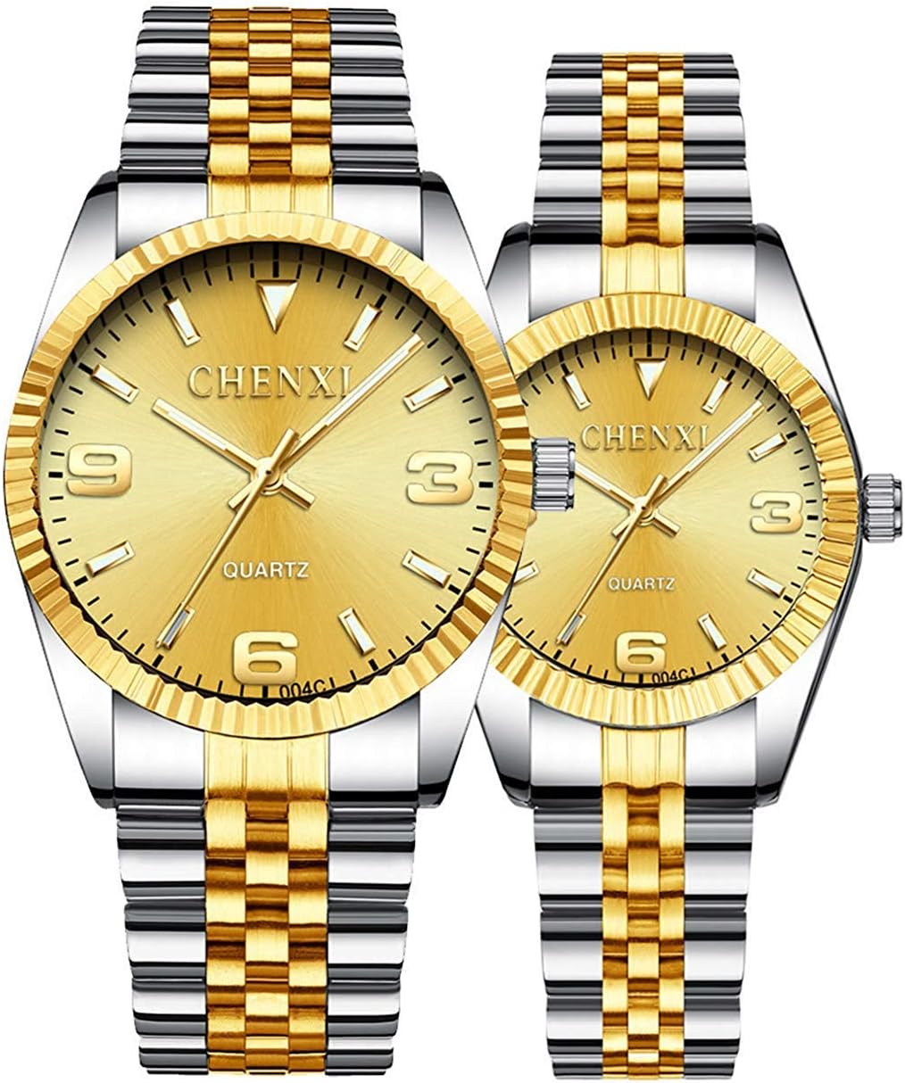 Couple Watches Women Men Quartz Watch Stainless Steel Luxury Dress Luminous Two Tone Watch Gift Set
