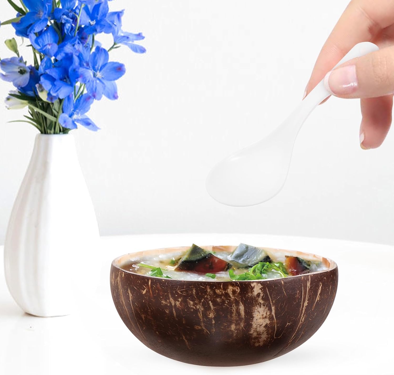 VALICLUD Coconut Shell Salad Bowl with Color Painting Design for Serving