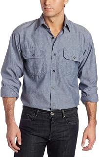 Key Industries Men's Long Sleeve Button Down pre-Washed Chambray Shirt Big/Tall