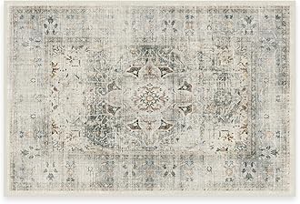 RUGGABLESarrah - Machine Washable Rug - Elegant Room Decor and Vintage Area Rug Perfect for Living Room Bedroom Kitchen - Stain Resistant - Pet & Child Friendly - Sage 60cm x 90cm (Cushioned Pad)