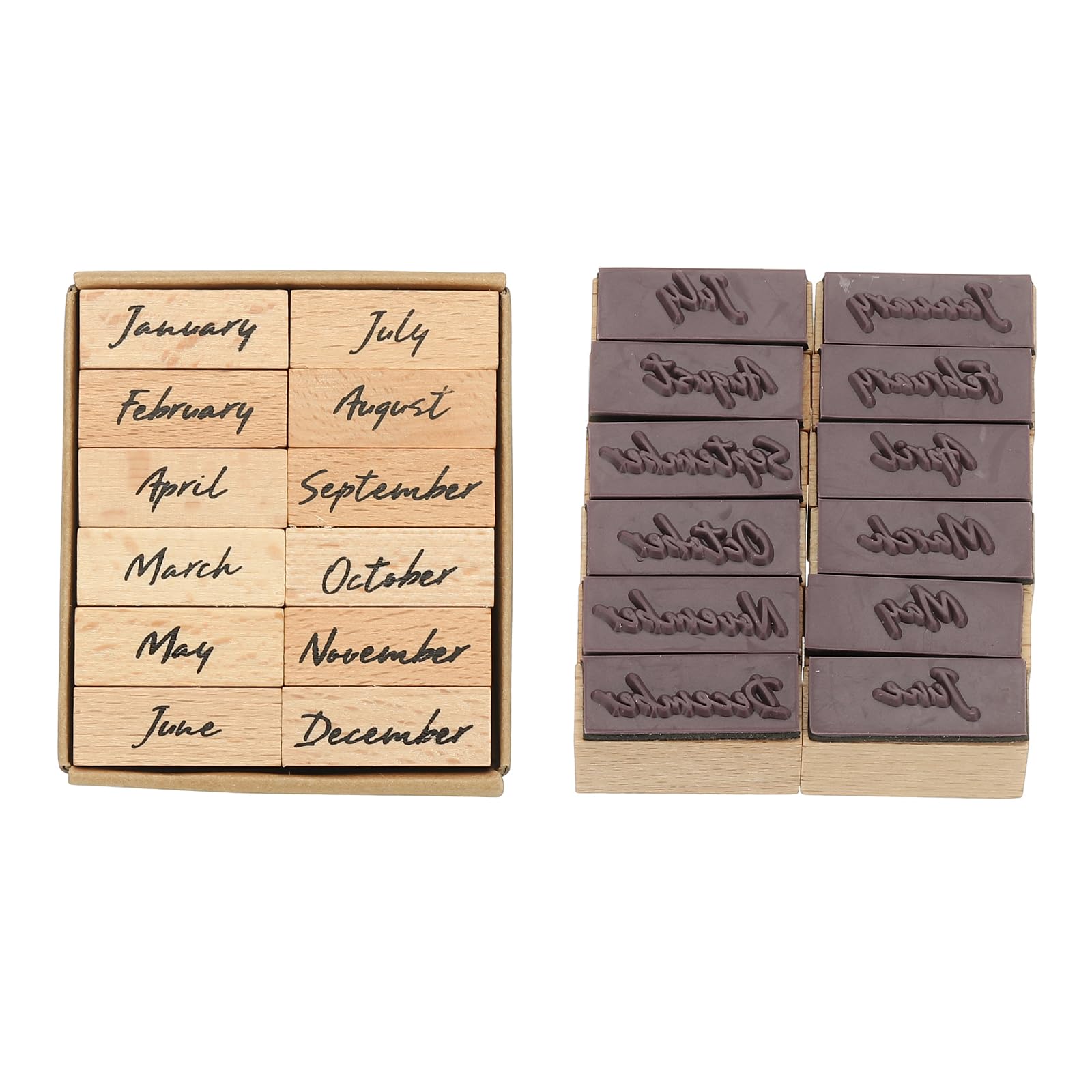 PATIKIL Month Stamps Wood Rubber Stamp, Vintage Monthly Stamps Set Wooden Stamp Stamper for Card Making DIY Crafting Scrapbooking Style 1, Brown