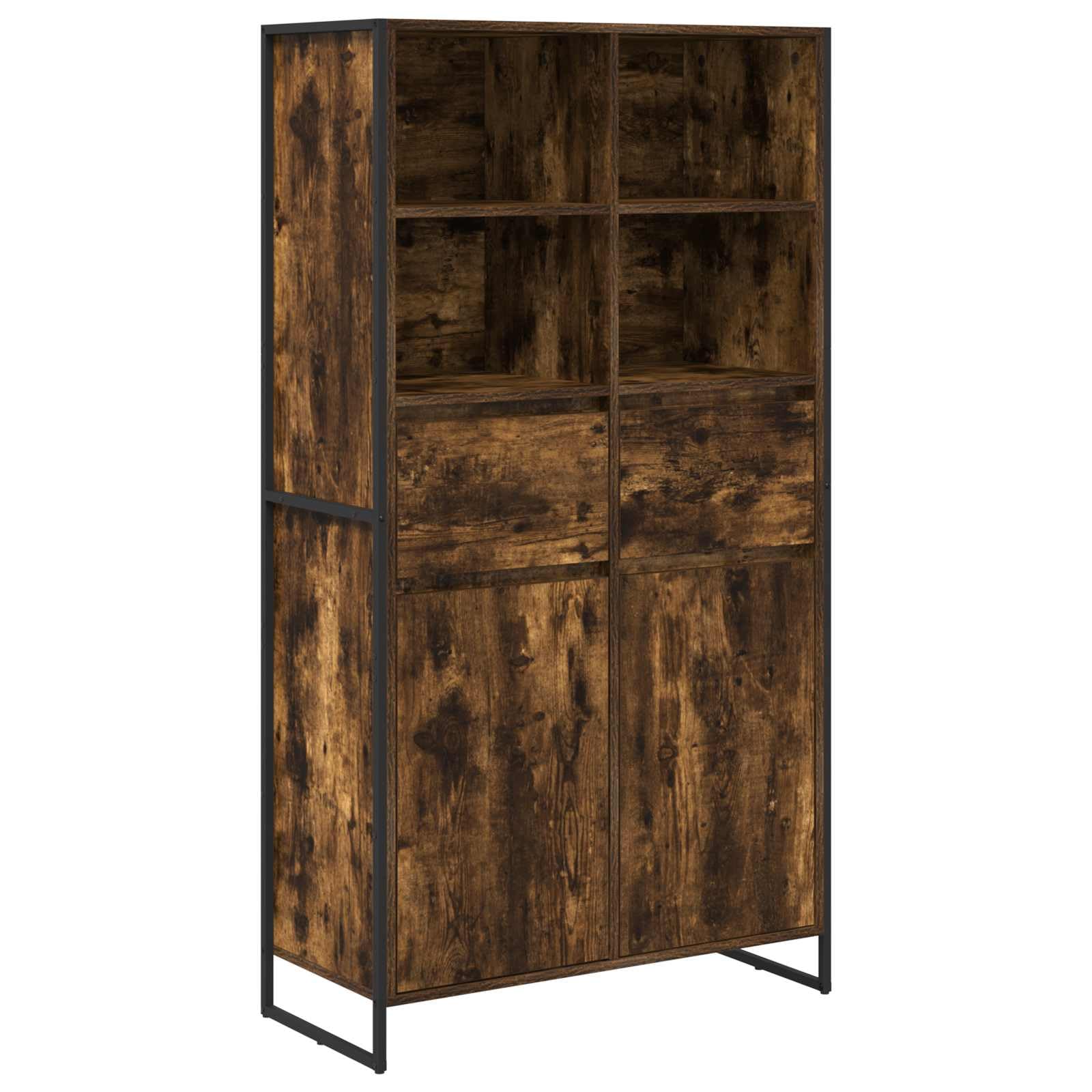 Kredens zestaw 2 sztuk, kolor dymny, 81 x 36 x 150,5 cm, materiał drewnopochodny, wzornictwo przemysłowe, z szufladą i drzwiami, uniwersalna przestrzeń do przechowywania do salonu, kuchni
