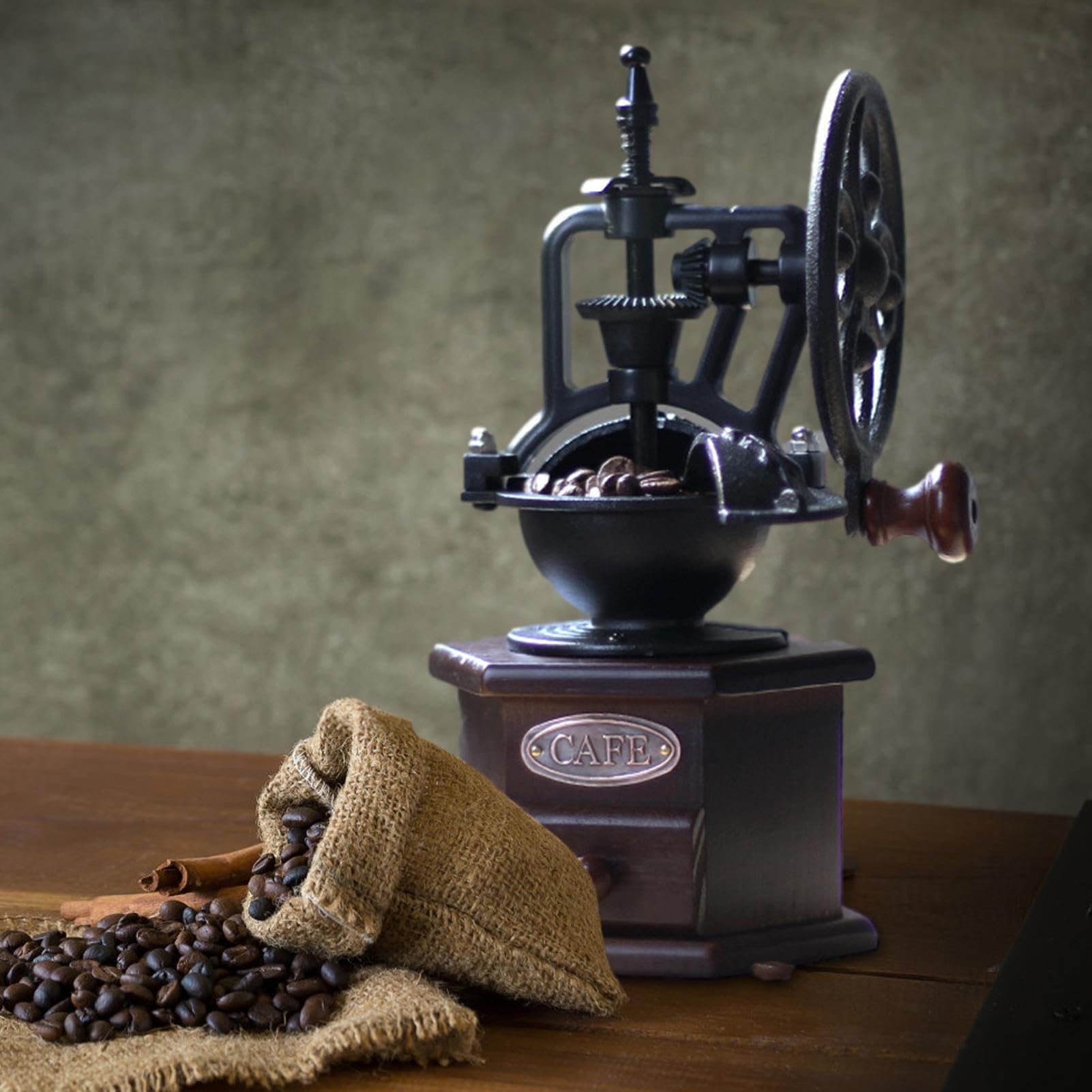 Molinillo de café de madera – Molinillo de mano de 18 cm, molinillo manual de frijoles, estilo antiguo vintage | Molinillos de nueces ajustables poligonales para mejorar el sabor, acidez, café, té