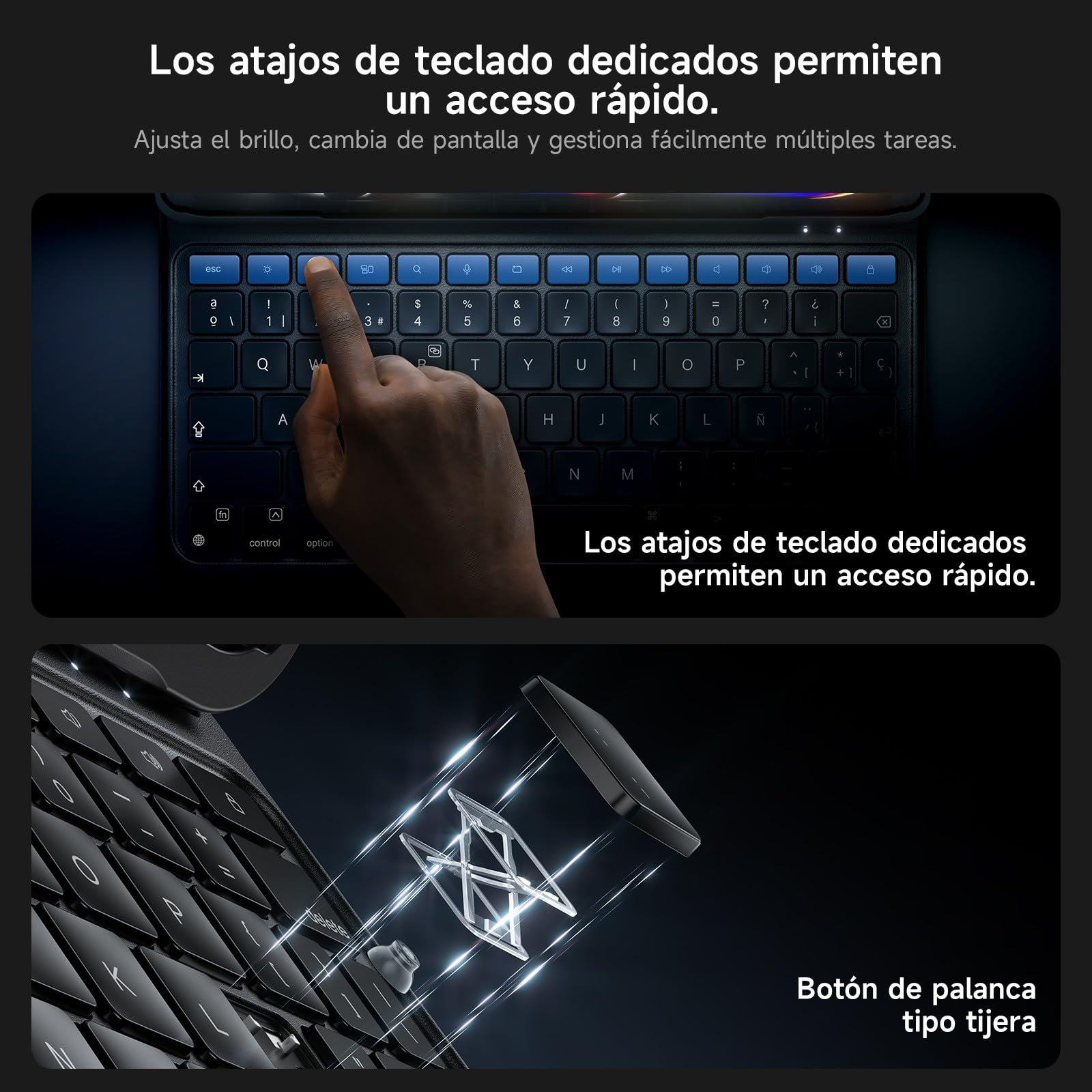 HOU Funda con Teclado para iPad Air 11", Air 5/4, Pro 11", Ultraligera 430g | Esquinas Reforzadas, Estructura Hueca Disipadora de Calor, Teclado con Letra Ñ, Diseño Portátil, Negro