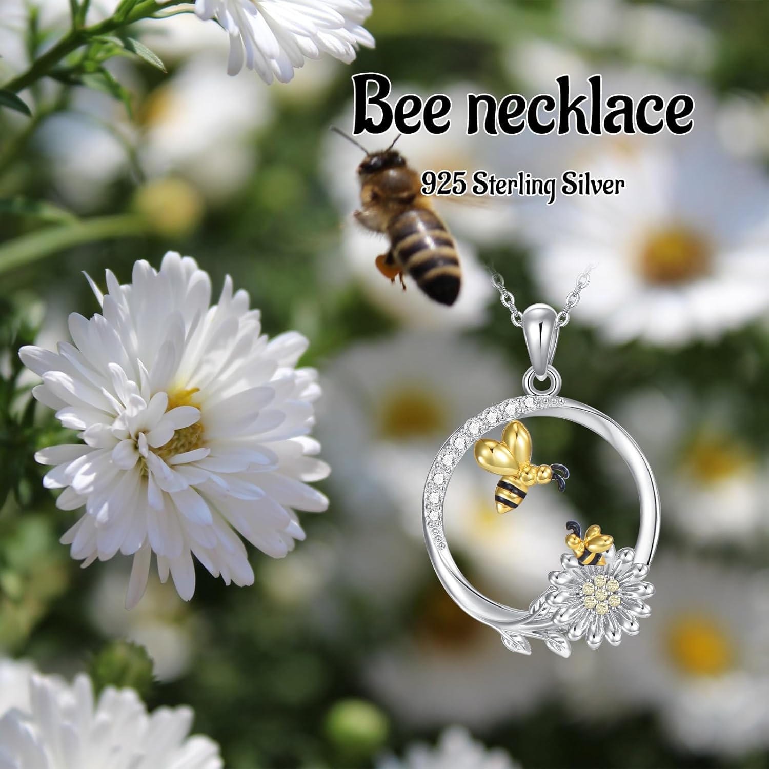 Bee Necklace for Women S925 Sterling Silver Bee Pendant Necklace Mother's Day Valentine's Day Christmas Jewelry Gifts for Mother Wife - Image 4