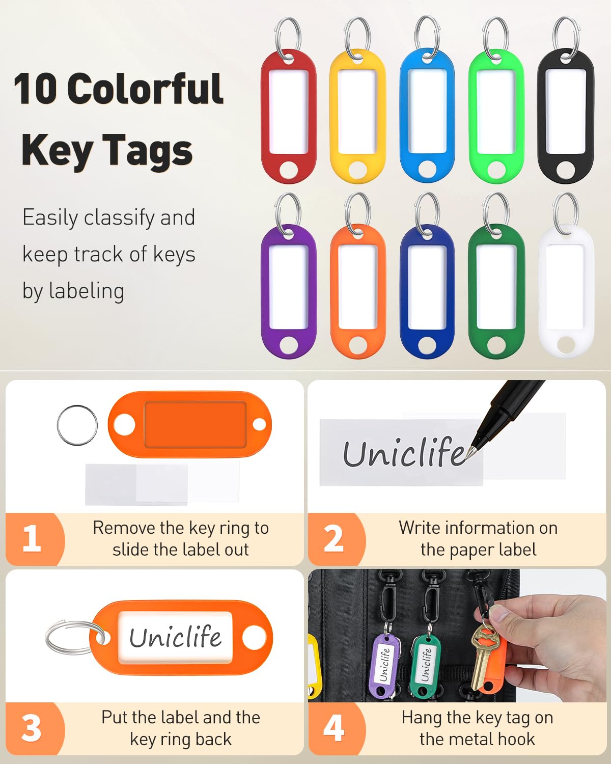 Uniclife Étui de rangement étanche et ignifuge orange avec 24 crochets et étiquettes pour bureaux, agences immobilières, hôtels et gestion locative
