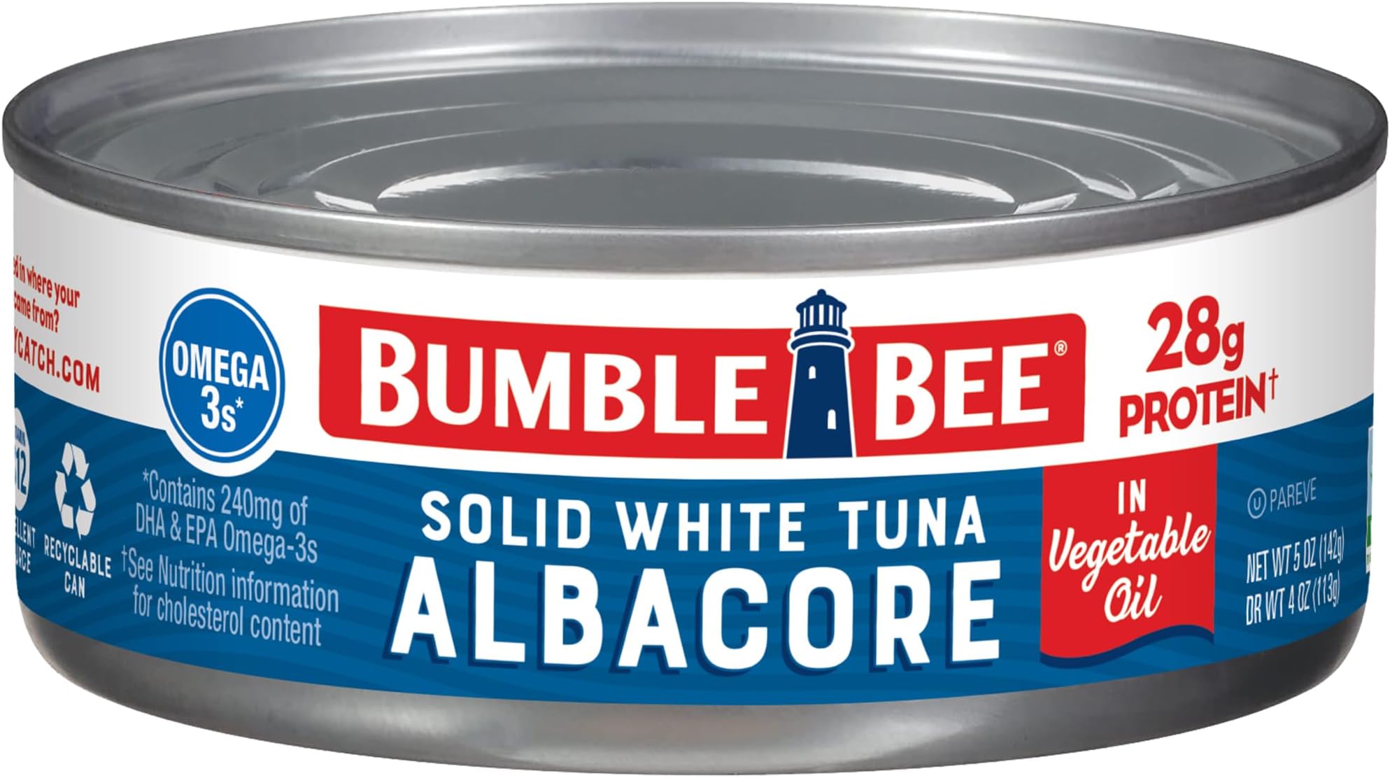 Solid White Albacore Tuna in Oil, 5 oz Can - Wild Caught Tuna - 28g Protein per Serving, High in Omega-3s - Non-GMO Project Verified, Gluten Free, Kosher