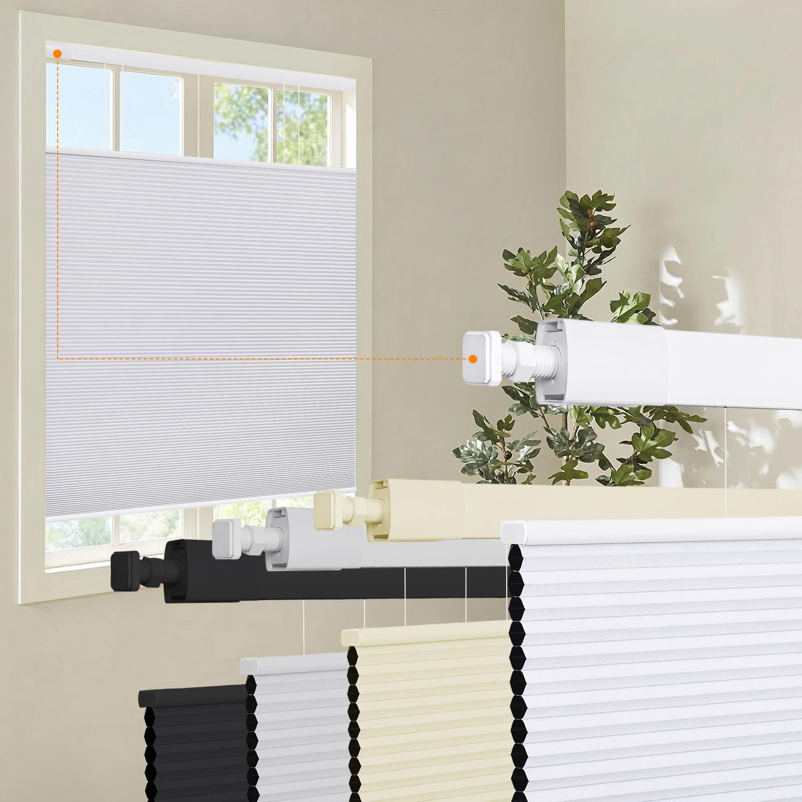 No Drill Blackout Top Down Bottom Up Cellular Blinds No Tools Custom Cordless Honeycomb Shades for Window Privacy Blinds Window Treatment(White,140cm W x 150cm H) โ image 1